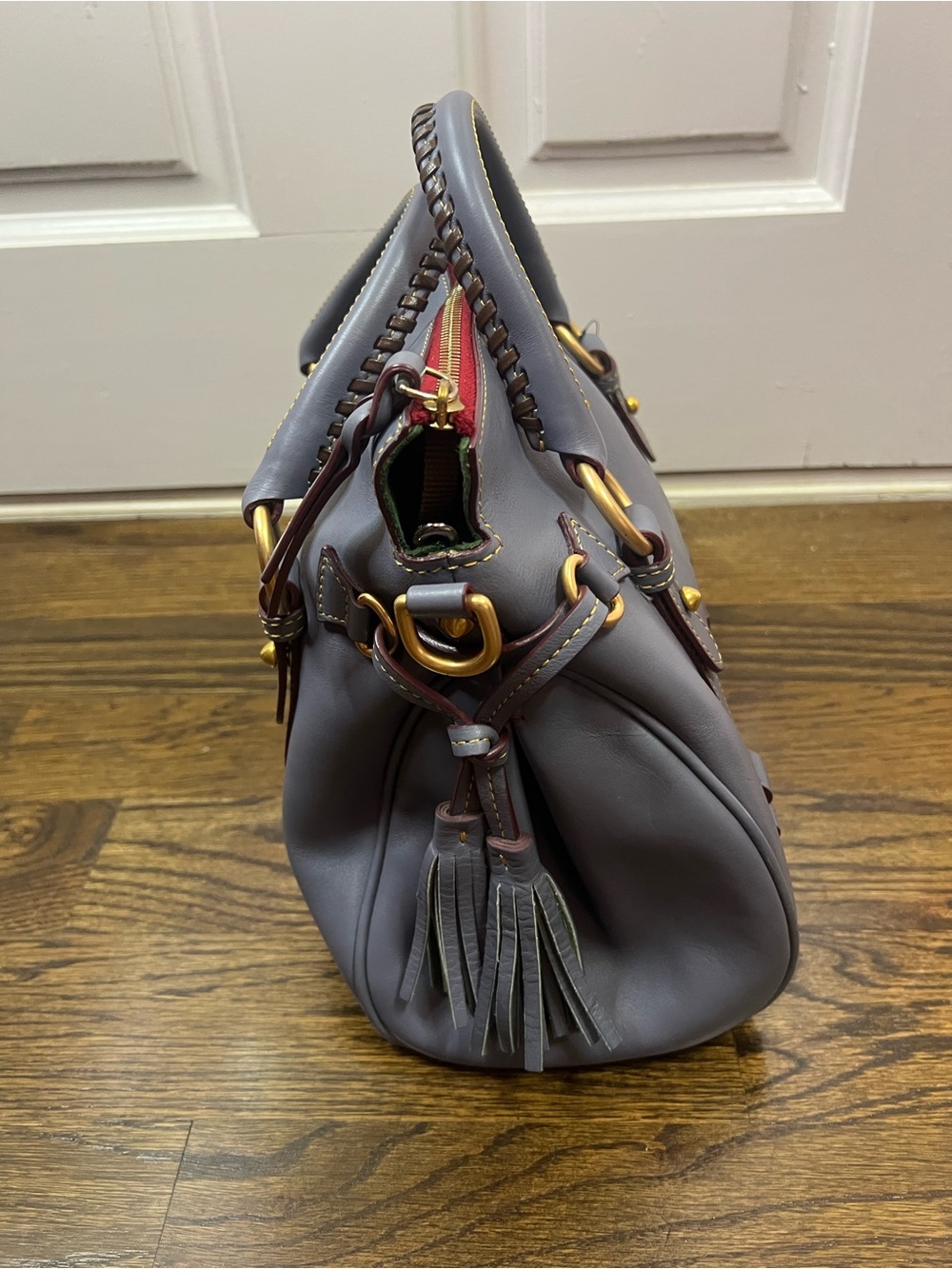 Dooney & Bourke Steel Blue Leather Satchel - Picture 5 of 11